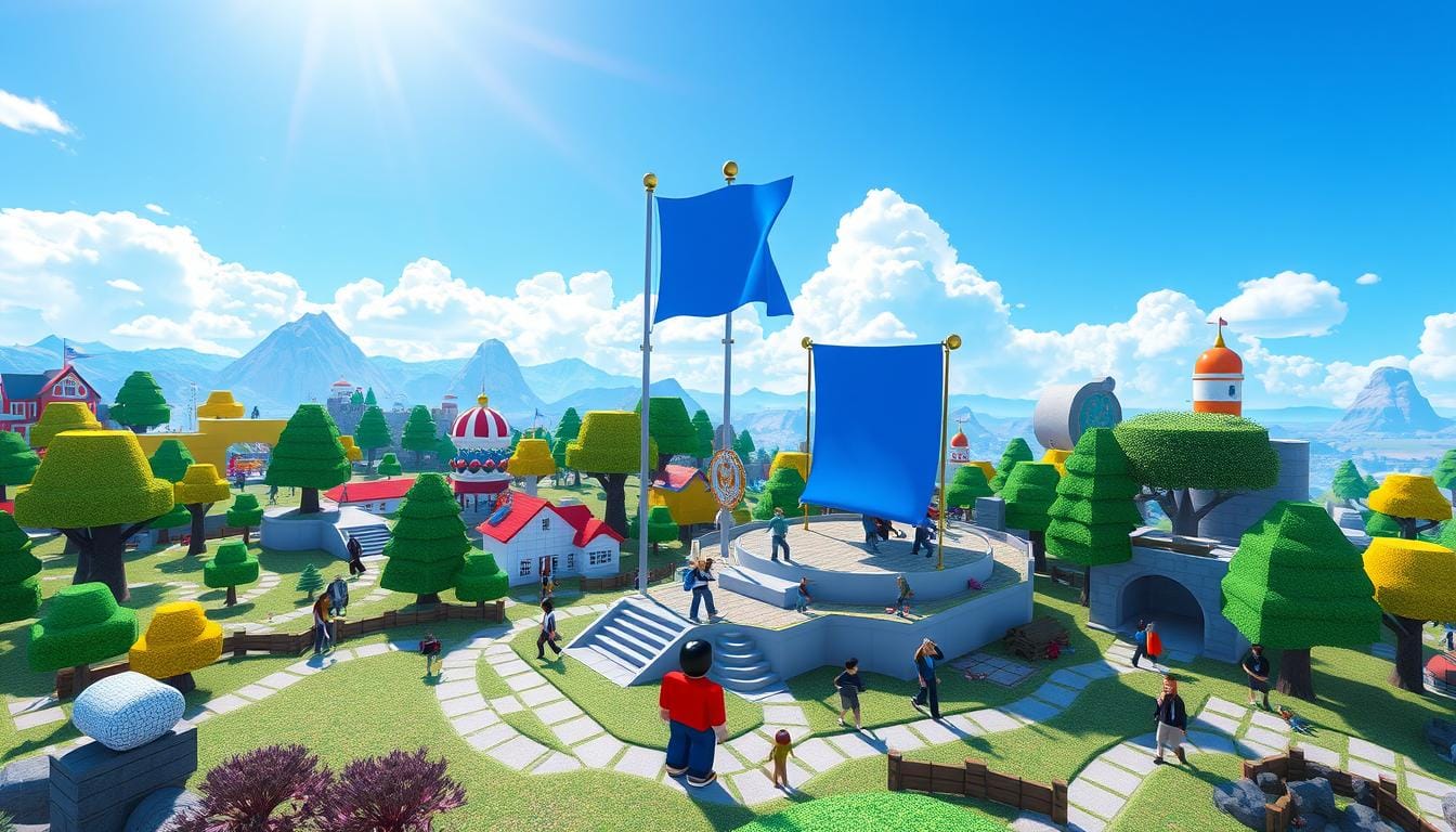 where is the blue flag stand roblox classic